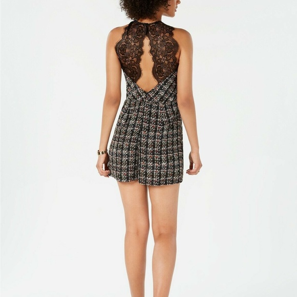 19 Cooper Womens Black Plaid Tweed Halter Romper - Picture 3 of 4